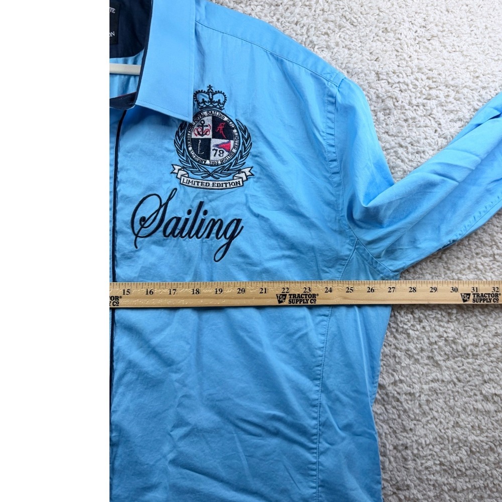 Absolute Rebellion Button Down Men 4XL Blue Royal Sailing Embroidered Shirt - Picture 7 of 10